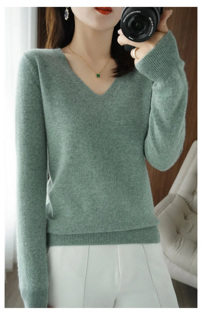 Neue Kaschmir frauen V-ausschnitt Pullover Spitze Neck Aushöhlen Design Beiläufige Gestrickte Lange Hülse frauen Pullover Herbst Und winter