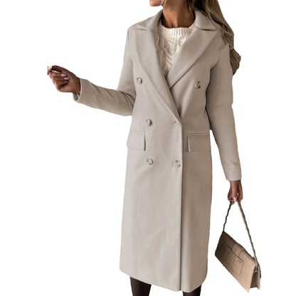 Damen-Mantel aus Wollmischung, langärmelig, zweireihig, Jacken, Mantel mit Tasche, warmer Winter-Trenchcoat, Oberbekleidung.