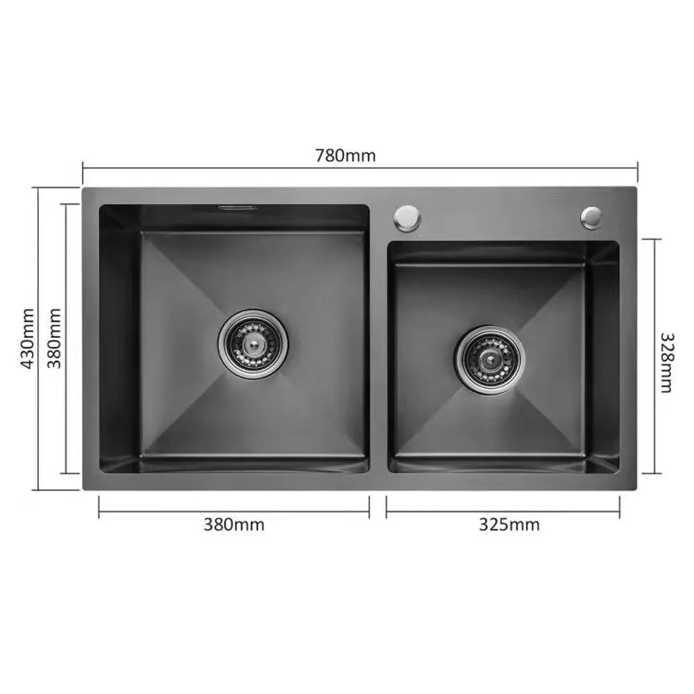 Black King Edelstahl Doppelschüssel Küchenspüle Inset Korb Abtropffläche Seifenspender