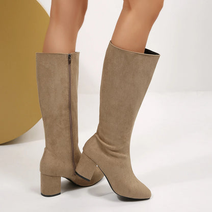 Women Boots Autumn Winter Elastic Slimming Knee-High Boots Fashion Pointed Toe Thick Heel Shoes Woman Side Zipper Casual Botas