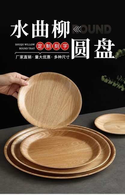 Wooden Dinner Plate Round Dessert Plate Wood Plate Coffee Cake Tray Bakery Bread Display Tray Kitchen Tableware Accessories.