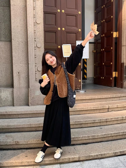 Thick Hepburn Style Woolen Pleated Skirt High Waist Slimming Casual Half Skirt Women Autumn Winter Unique Long Skirt