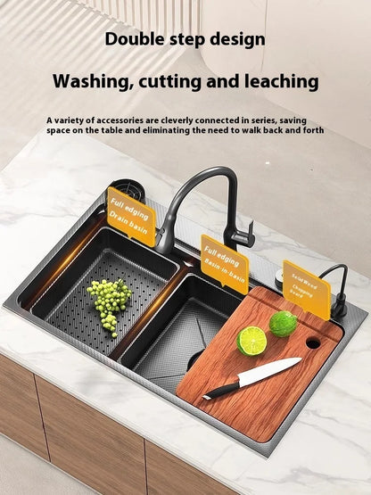 Stainless steel Kitchen Sink Thick Embossed Large Single Slot vegetable washbasin Dishwashing Sink Undermount Basin