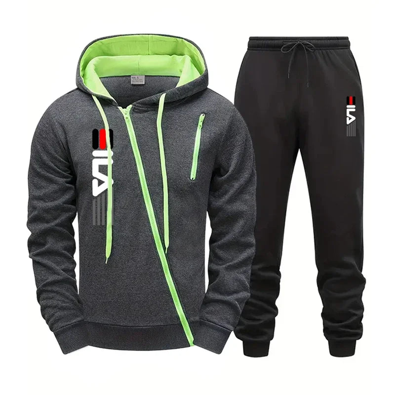 Men's Zipper Hoodie Sweatpants Gym Fitness Tracksuit 2pcs Set Fall Winter Daily Casual Sports Jogger Suit Fashion Hooded Outfits.