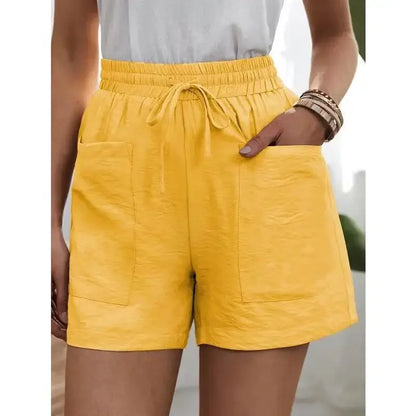 Women's High-waisted Loose-fit Solid Color Casual Shorts Pocket Bell Bottoms