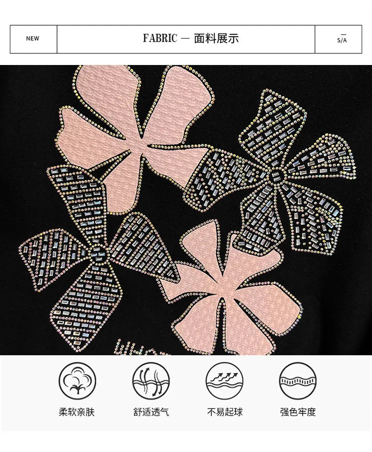 170 kg Plus Size Damen-Büste 170 Frühling Herbst Loose Diamond Collared Sweatshirt Schwarz 4XL 5XL 6XL 7XL 8XL 9XL.