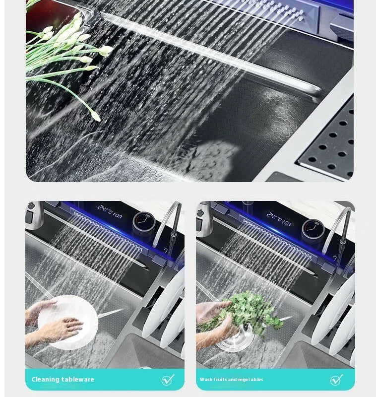 Stainless Steel Kitchen Sink Large Size Single Slot Multifunctional With Trash Can and Drain Rack Household Wash Dish Basin