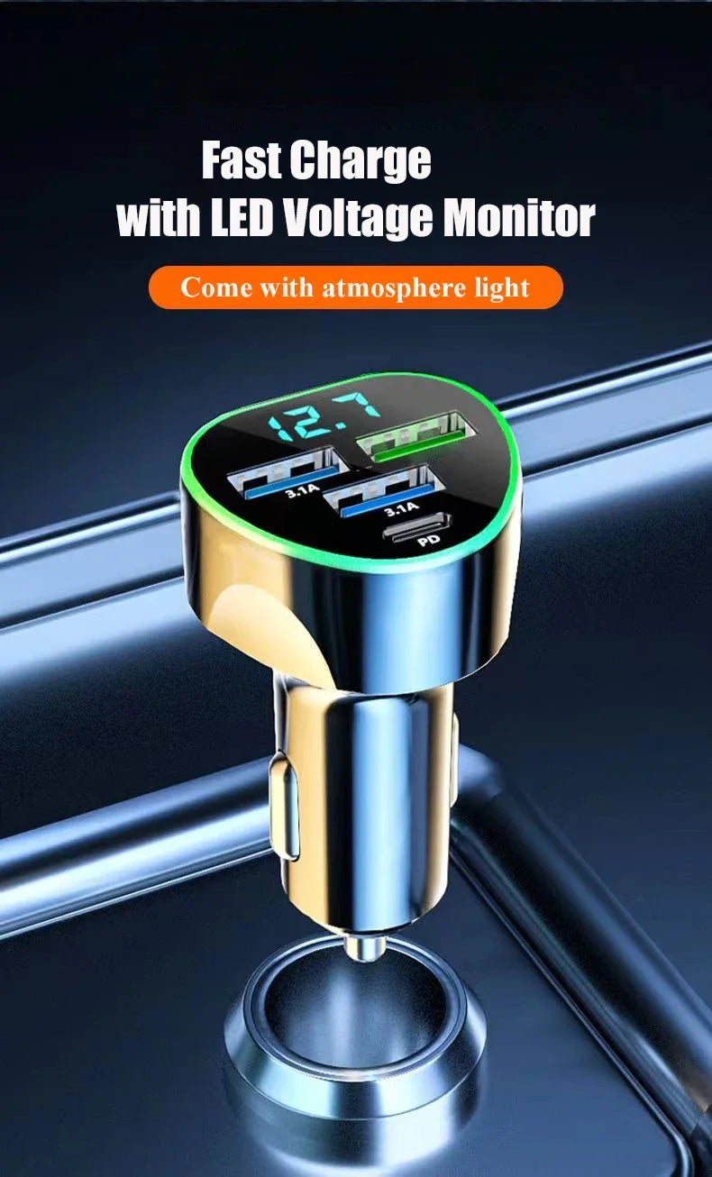 UYUXIO USB C Car Phone Charger Super Fast Charge in Car with LED Voltage Display for iPhone Samsung Huawei Oneplus Android Phone.