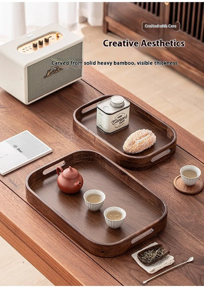 Gianxi Japanese Bamboo Household Tray Rectangular Hotel Solid Wood Dinner Plate Afternoon Tea Dessert Dim Sum Plate Tea Tray.