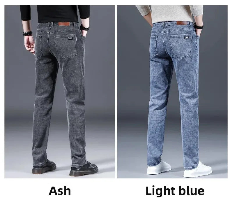 Loose Casual Jeans for Men Mid-aged Thick Winter Long Pants Business Style Straight Leg Spring Autumn Korean Version