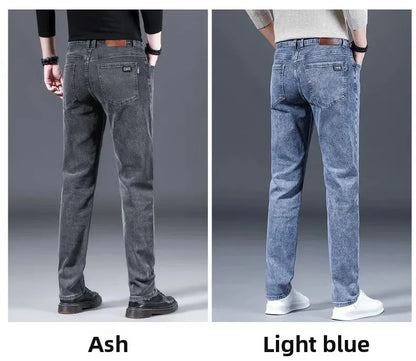 Loose Casual Jeans for Men Mid-aged Thick Winter Long Pants Business Style Straight Leg Spring Autumn Korean Version