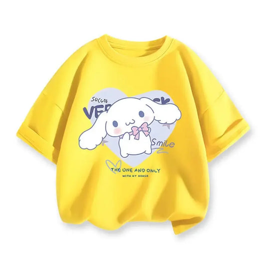 2024 New Summer COTTON T shirt Girls Boys Cinnamoroll T shirt Cartoon Print Kids T-Shirts Children Girls Tops Clothes.