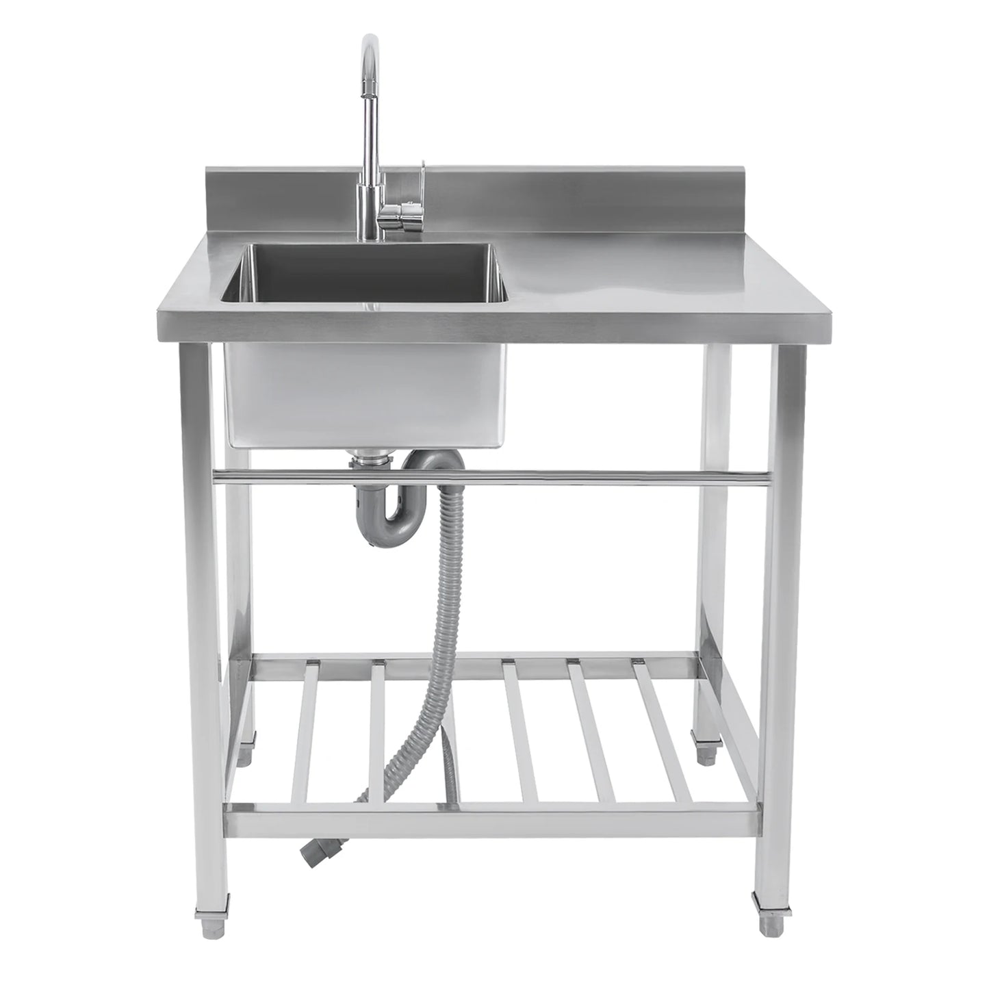 Kitchen Sink with Base Cabinet, Stainless Steel Sink 80 cm Wide with Trim, Freestanding Sink with Tap, Drain Hose, Kitchen Sink