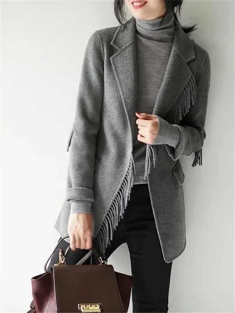 2025 neue Herbst Winter Wolle Mantel Frauen Windjacke Jacke Baumwolle Oberbekleidung Quaste Woolen Anzug Kleidung Weibliche Strickjacke.