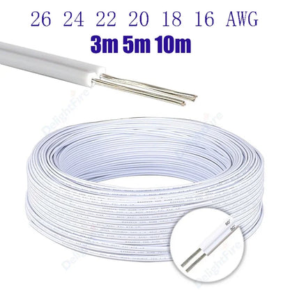 2pin 5V 12V Electrical Wire 26 24 22 20 18 AWG White Grey Tinned Copper Insulated PVC Extension Cable for Auto Speaker LED Strip.