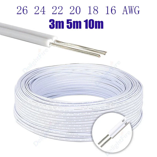2pin 5V 12V Electrical Wire 26 24 22 20 18 AWG White Grey Tinned Copper Insulated PVC Extension Cable for Auto Speaker LED Strip.