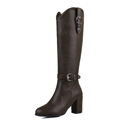 Girseaby British Style Women Knee High Boots Round Toe Block Heel 7.5cm Zipper Plus Size 51 52 Fashion Riding Bota.