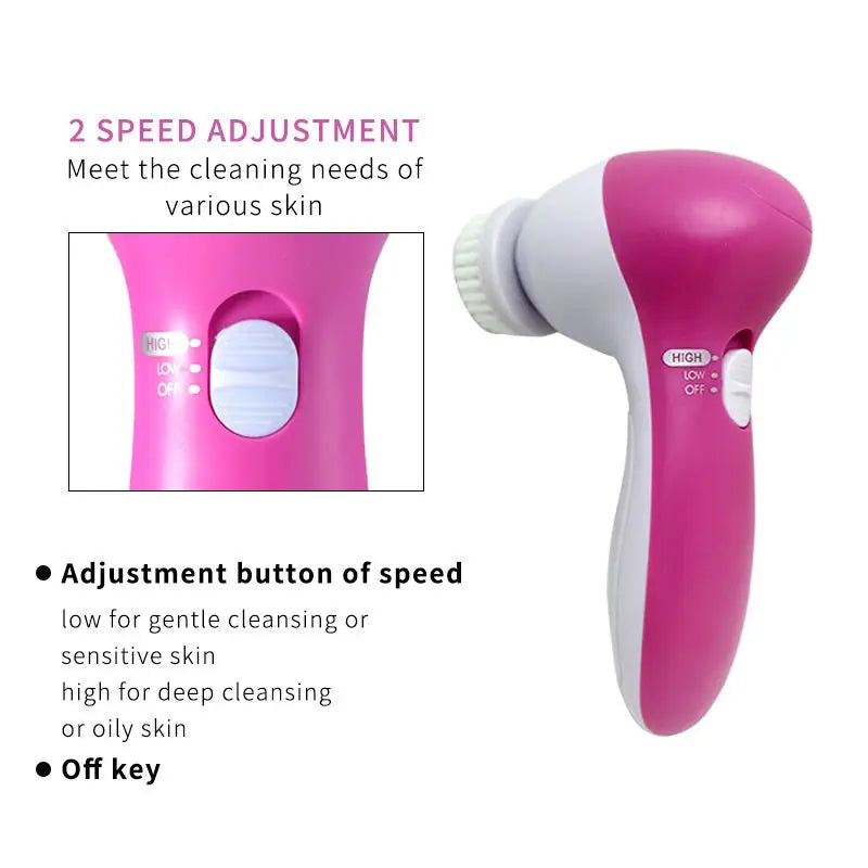 Electric Facial Cleaner 5 IN 1 Face Cleansing Brush Wash Machine Spa Skin Care Massager Blackhead Cleaning Facial Cleanser Tools.