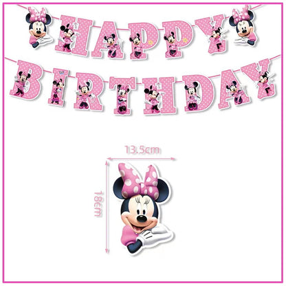 Disney Minnie Mouse Birthday Party Decoration Pink Minnie Paper Cups Plates Napkin Tablecloth Tableware Balloosn Baby Shower Kid.