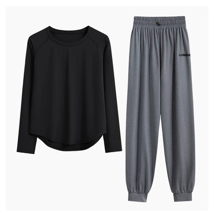 DRUR 2pcs Running Set Women Tracksuit Lightweight Loose Long Sleeve Sport Shirt Pants Sets 2 Piece Sportswear Outfit Gym Clothes.