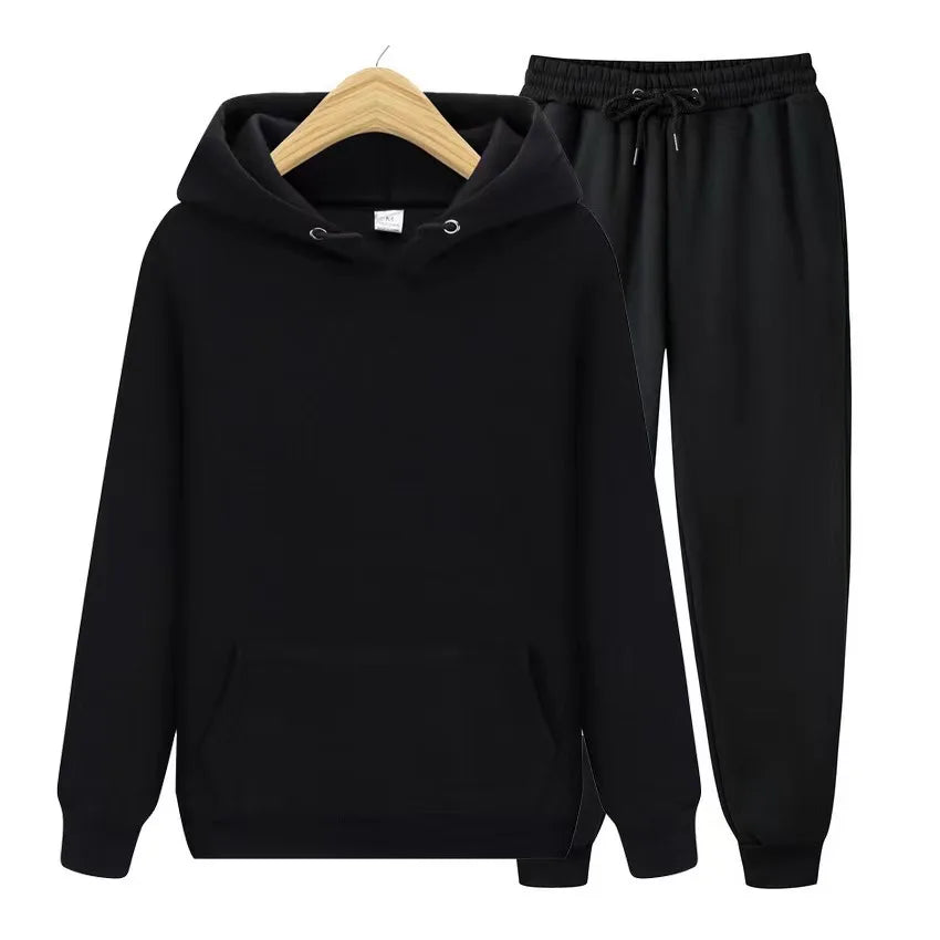 New Men Tracksuit Spring Autumn Two Pieces Sets Oversize Outfits Hooded Sweatshirts + Trouser Solid Sportswear Women Warm Suits.