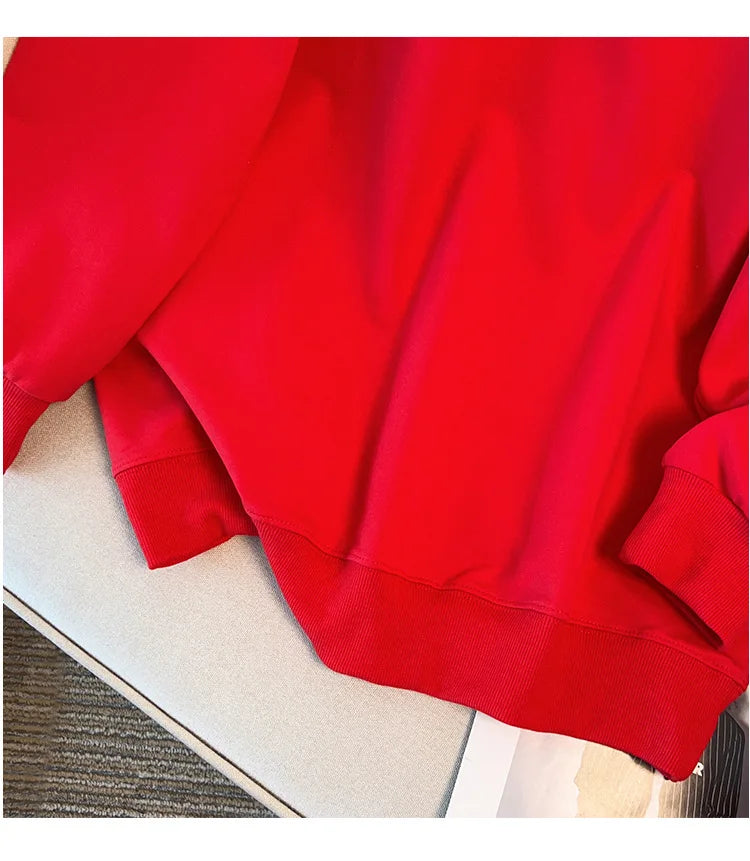 170kg plus size Damen büste Herbst lose Revers Langarm Sweatshirt schwarz rot 6xl 7xl 8xl 9xl 10xl 11xl.