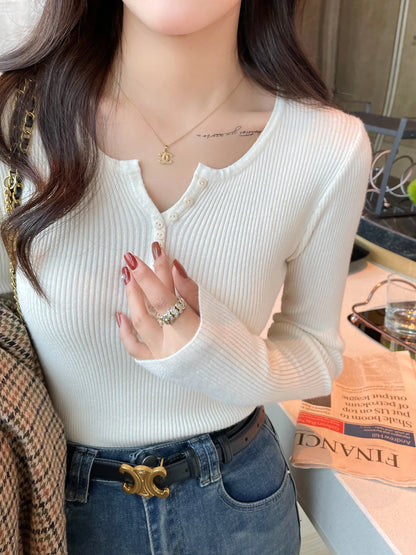 2025 frauen Solide Strick Pullover Herbst Winter Pullover V-ausschnitt Taste Langarm Schlank Pullover Koreanische Casual Basis Schicht Y2k