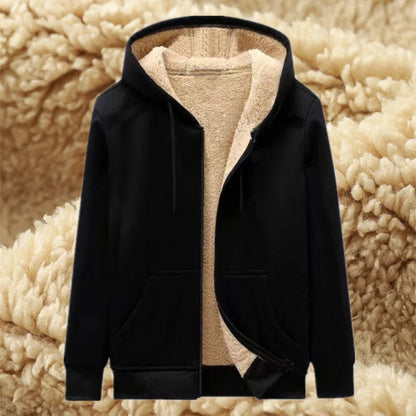 Men's Velvet Thickened Hooded Cardigan Top Student Zipper.
