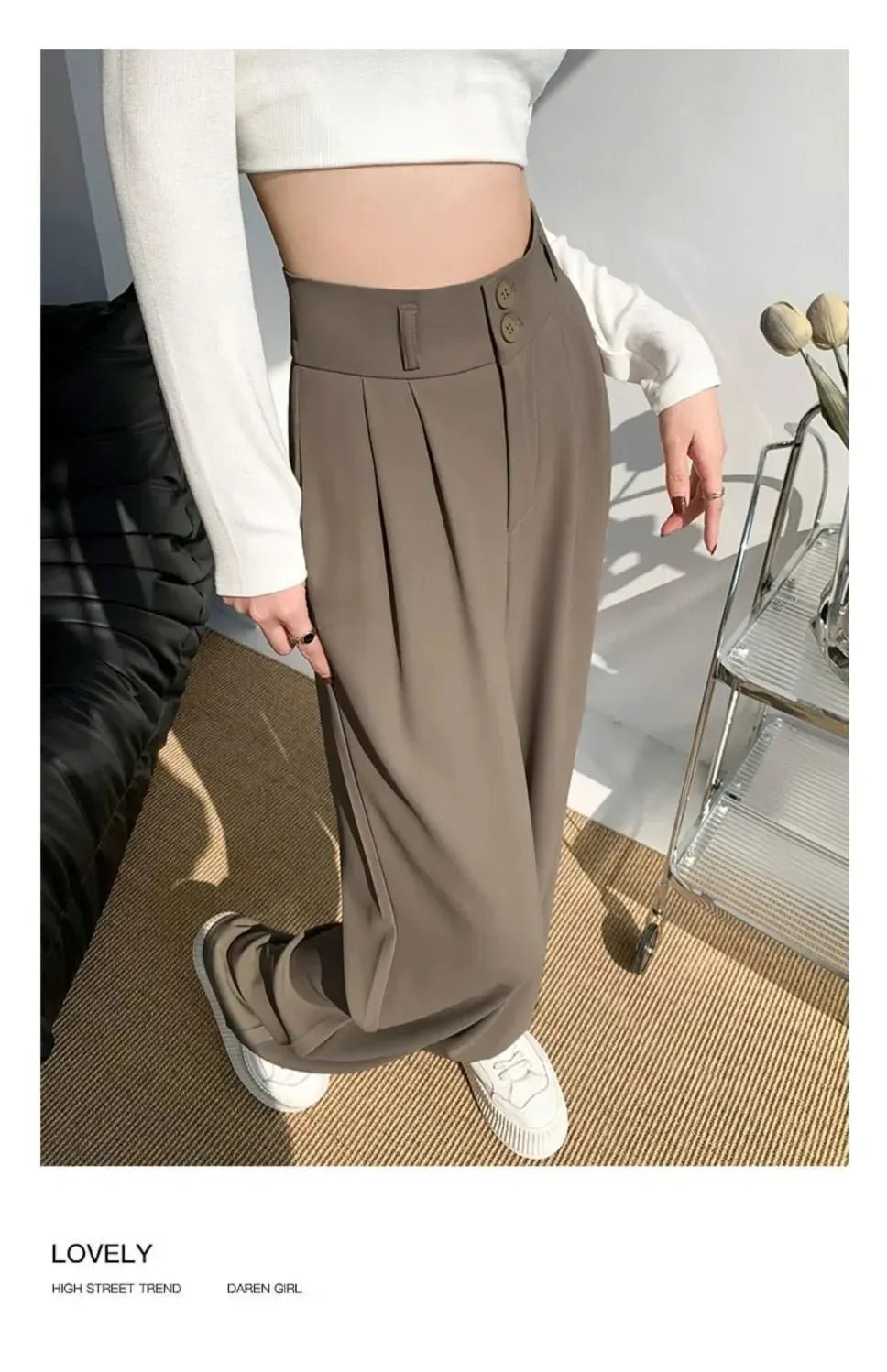 Elegante Breite Bein Hosen Frauen Koreanischen Stil Hohe Taille Schwarz Baggy Hosen Büro Damen Mode Lose Anzug Hosen Streetwear.