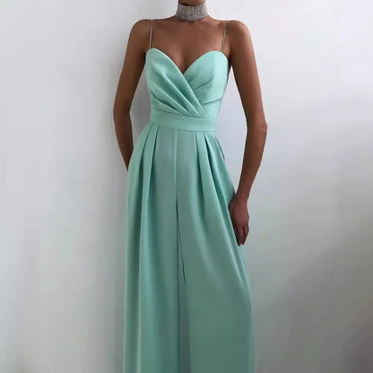 Europe Jumpsuits Straight Strap Spring and Summer Jumpsuit Women Elegance Female Macacão Feminino.