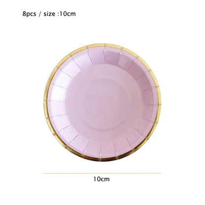 Gold Disposable Tableware Sets Purple Party Paper Cup Plates baby Shower  Birthday Party Supplies Carnival Wedding decor Favors.