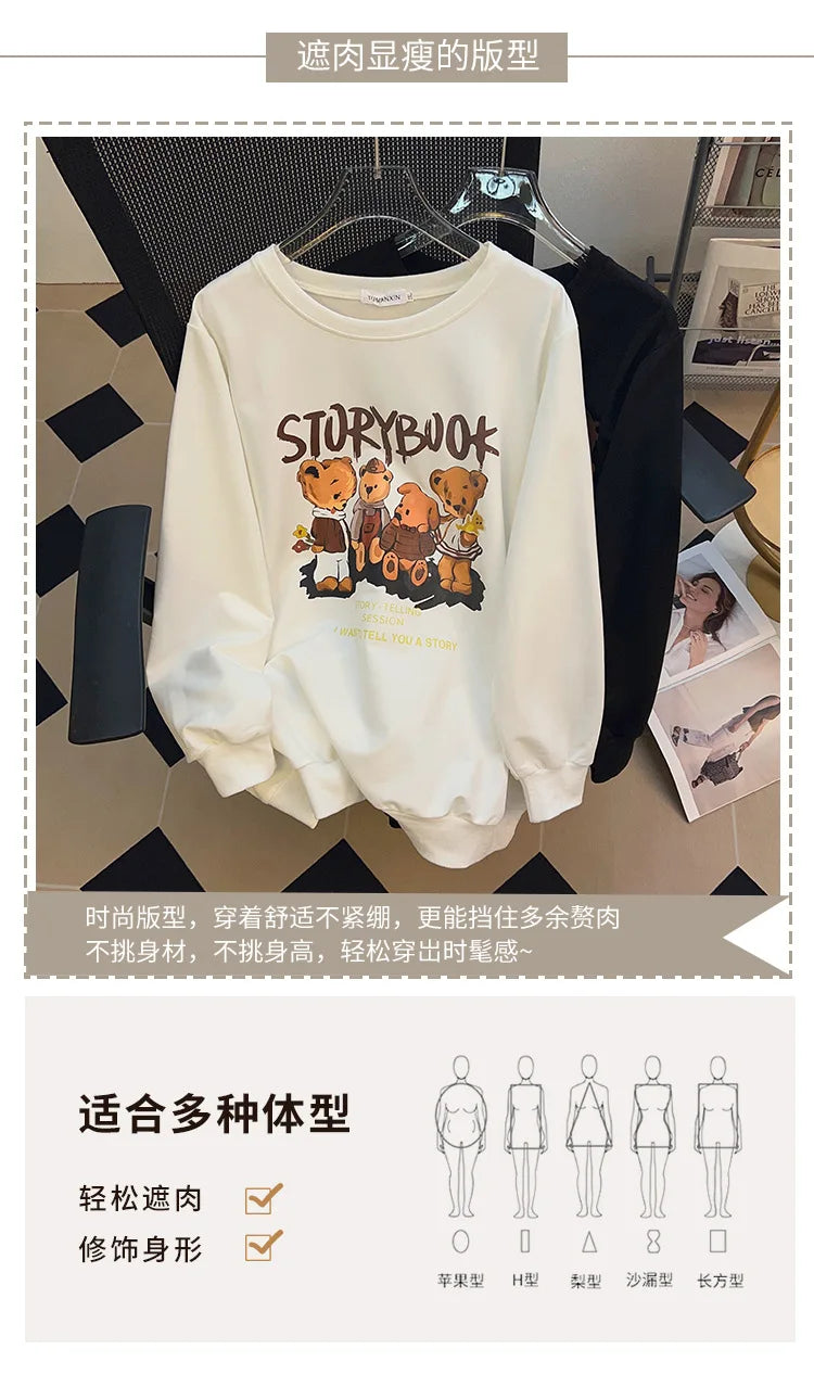 170kg plus size Damen büste Herbst bär bedrucktes Sweatshirt lockeres Langarm-Freizeit oberteil 6xl 7xl 8xl 9xl 10xl 11xl.