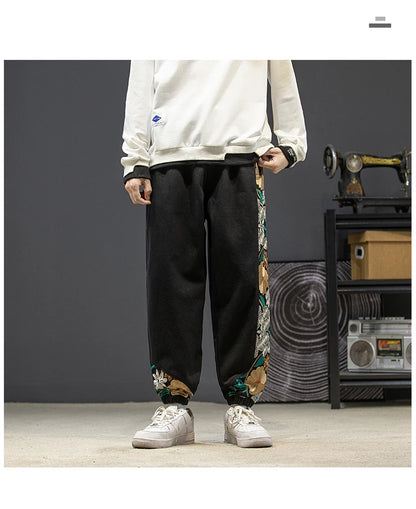 Fashion Casual Pants Men's Clothing Cotton Japanese Samurai Embroidery Patchwork Harem Trousers Oversized Harajuku Joggers Male.