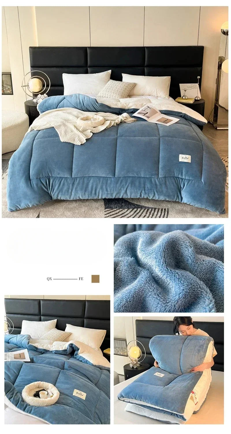 Winter Quilt Blanket Double Sided Velvet Lamb Cashmere Double Bed Quilts King Queen Full Size Bed Duvet Thicken Comforter Core