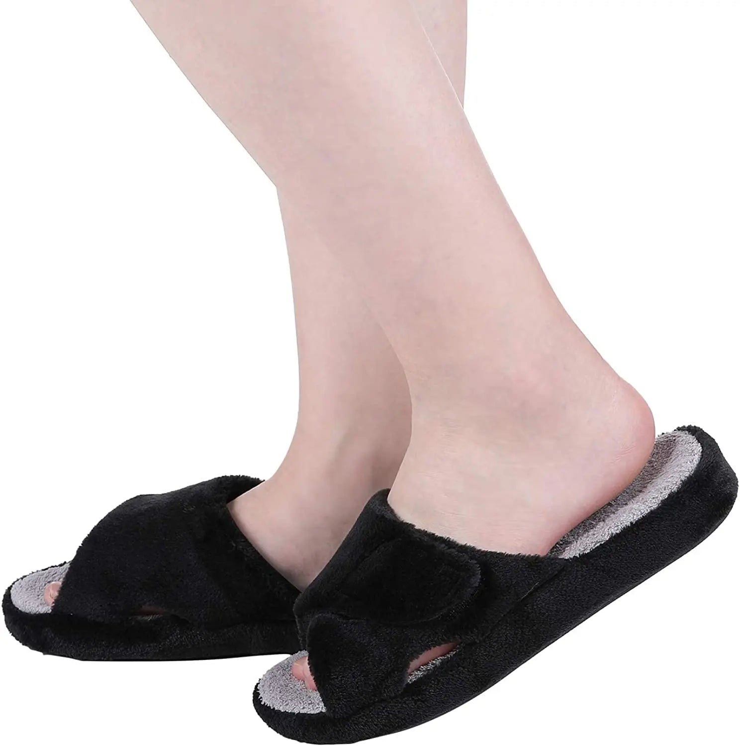 Comwarm Fuzzy House Slippers For Women New Terry Cloth Arch Support Cotton Slippers Four Seasons Open Toe Indoor Flat Slippers.