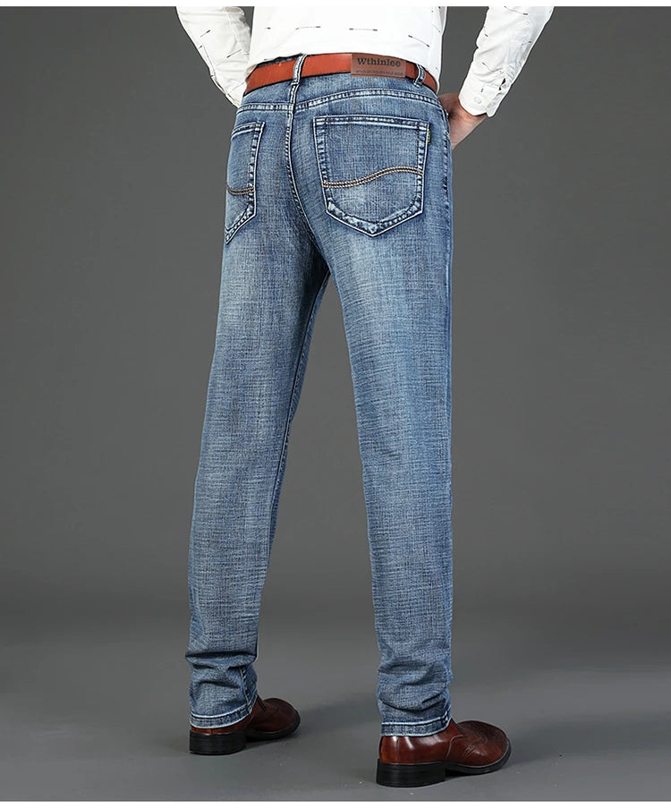 Male  All-match Brand Trousers Four Season Men's High Quality Jeans  Business Casual High Waist Denim Pants Simplicity Cool