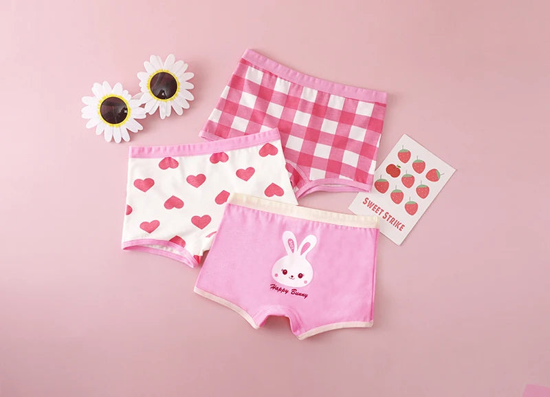 3Pcs/lot Kids Panties 7 Collections Chirdren's Underwear Lovely Girls Briefs Floral Grid Cute Pants Baby Dots Cotton Underpants.