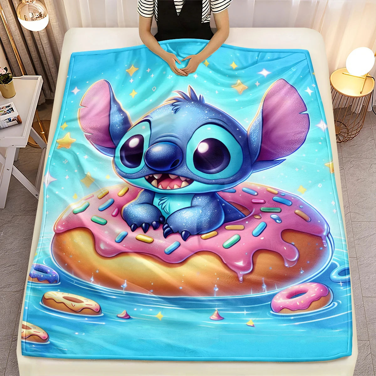 Lilo & Stitch, Stitch Printed Sofa Soft Warm Flannel Throw Blanket.Office,Camping,Picnic,Outdoors,Nap Cape,Bedroom Blankets.