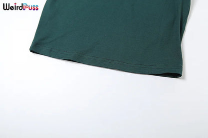 Weird Puss Casual Sporty 2 Piece Set Women Letter Embroidery Crop Tops+Side Tassel Straight Pants Matching Streetwear Tracksuits