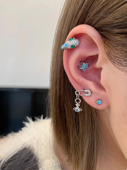 1 PCS Cute Pink Zircon Crystal Ear Bone Nail 316L Medical Titanium Steel Star Stud Earrings for Women Y2K Punk Piercing Jewelry.