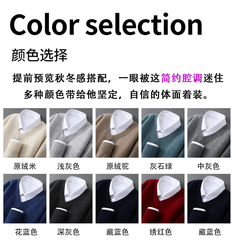 2025 Autumn Winter New Men's Wool Sweater Solid Color V-Neck Pullover Sweater Casual Loose Business Knit Plus Size Base Sweaters.