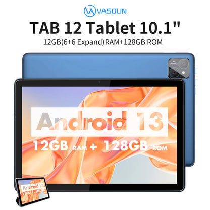 VASOUN Android 14 Tablet 10.1", 12GB(6+6 Expand) RAM, 128GB ROM, Octa Core, Dual SIM 4G Unlocked With 2.4G/5G WiFi GPS.