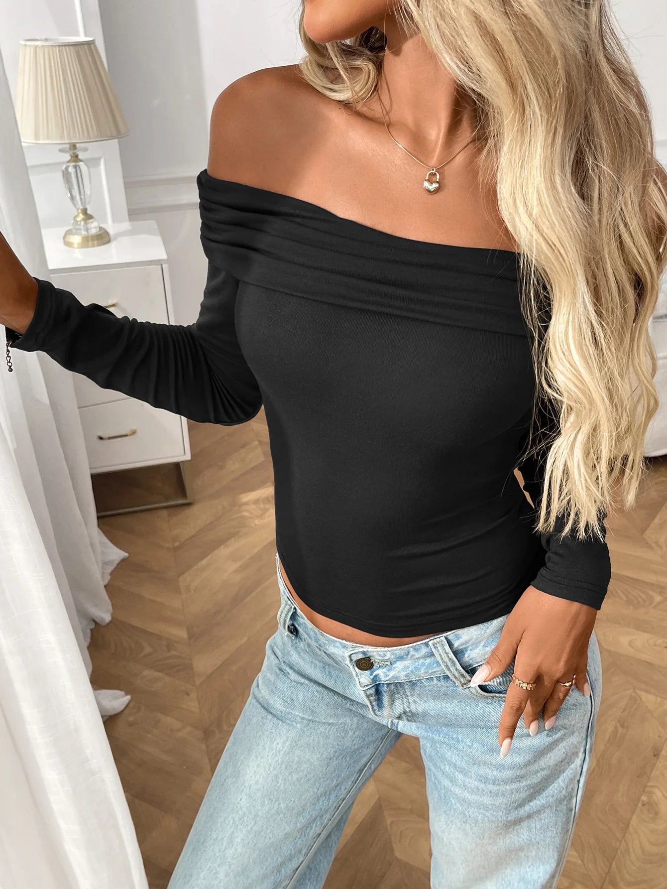 Off-The-Shoulder Women's Blouses Autumn Tops Fashion Patchwork Slim Solid Color Long-Sleeve Female's T Shirts Sexy Y2K Tops 2025.