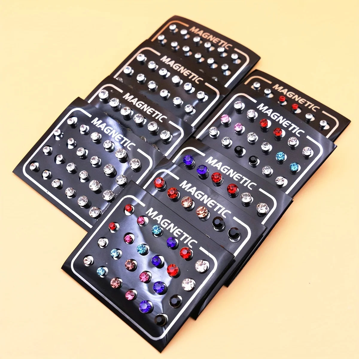 12 Pair(24pcs)/lot 3/4/5/6/7mm Round Crystal Rhinestone Magnet Stud Earring Punk Womens Mens Magnetic Fake Ear Plug Jewelry.