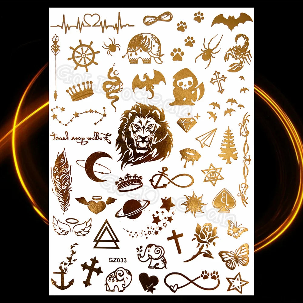 1PC Summer Style Men Women Body Art Gold Metallic Tattoo Sticker HYS-101 Chain Bracelet Fake Jewelry Waterproof Temporary Tattoo.