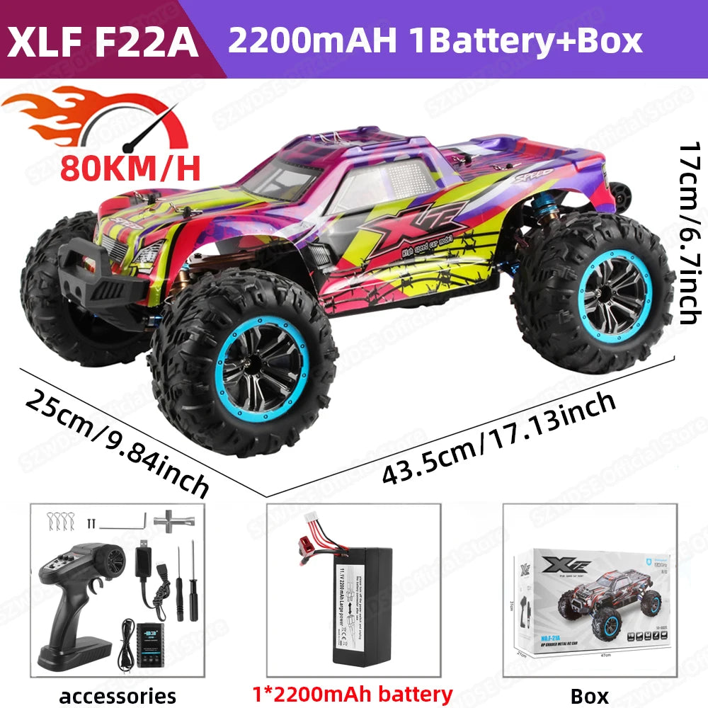 WLtoys  F21A 1:10 80KM/H RC Car 4WD 2.4G Metal Undercarriage Brushless Motor Remote Control High Speed Drift Monster Truck Toy