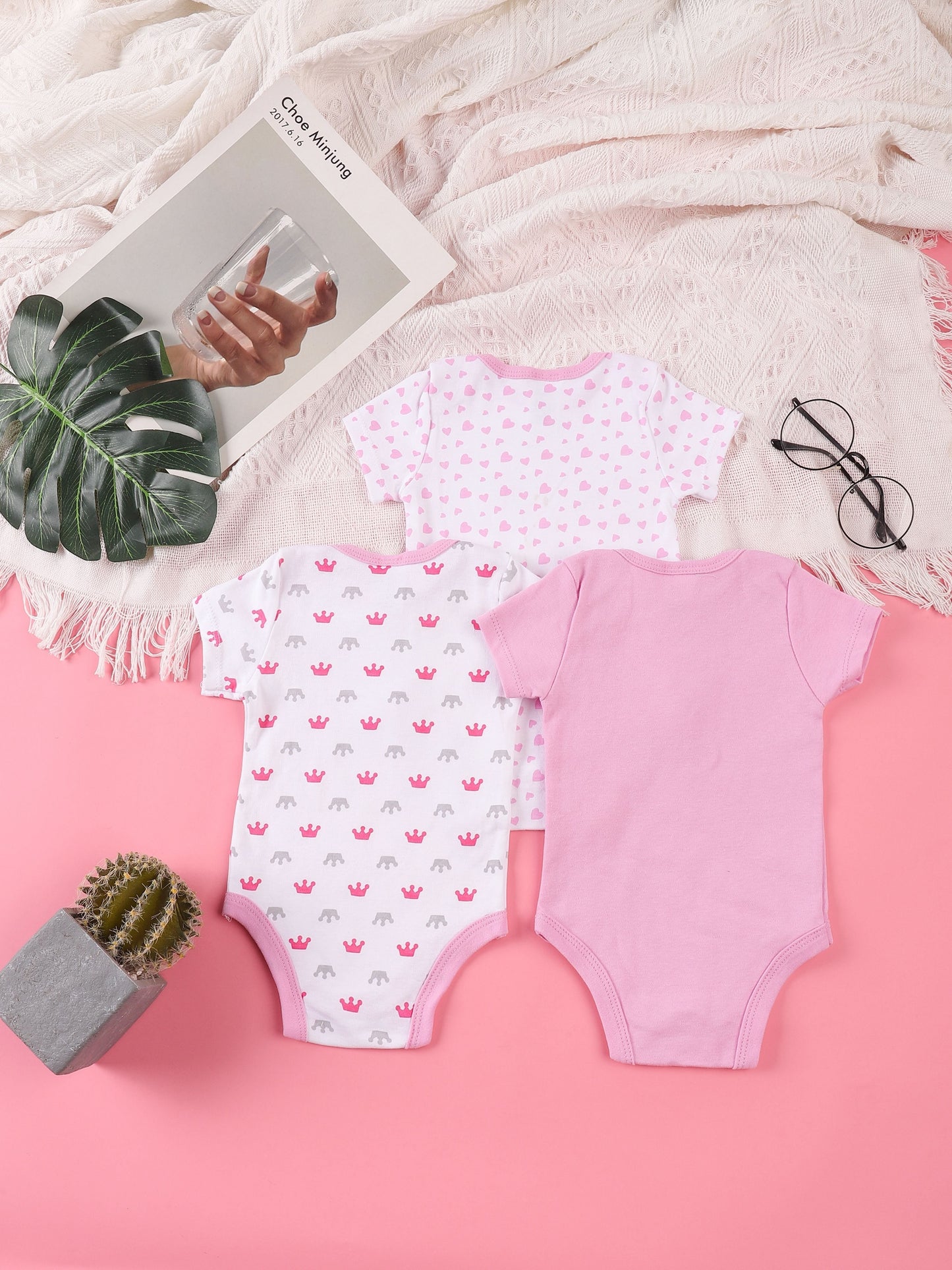 3PCS Sommer Jungen und Mädchen Nette Muster Hoodie Set Kurzarm Dreieck Overall Neugeborenen Baumwolle Bequeme Overall Pyjamas