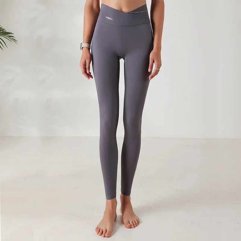 Cross over Nylon Yoga Pants Women High Waist Gym Sport Leggings Stretchy Workout Fitness Tights Running Squat Proof Dry Fit