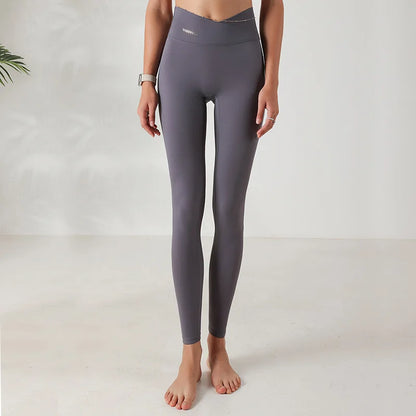 Cross over Nylon Yoga Pants Women High Waist Gym Sport Leggings Stretchy Workout Fitness Tights Running Squat Proof Dry Fit