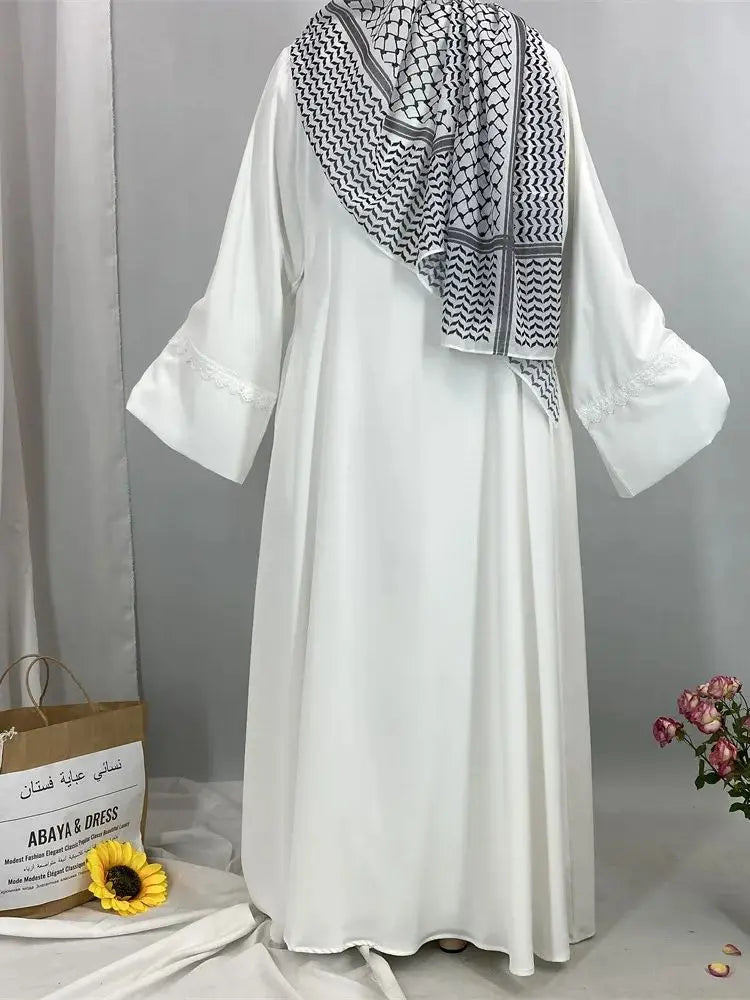 Ramadan Eid Mubarak Open Black White Muslim Modest Kimono Abaya Damen Dubai Islam Women Kebaya Kaftan Robe Femme Musulmane.